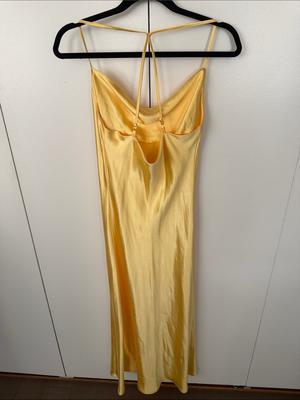 Satin Cowl Neck Slip Dress in Soft Yellow - Picture 5 of 5